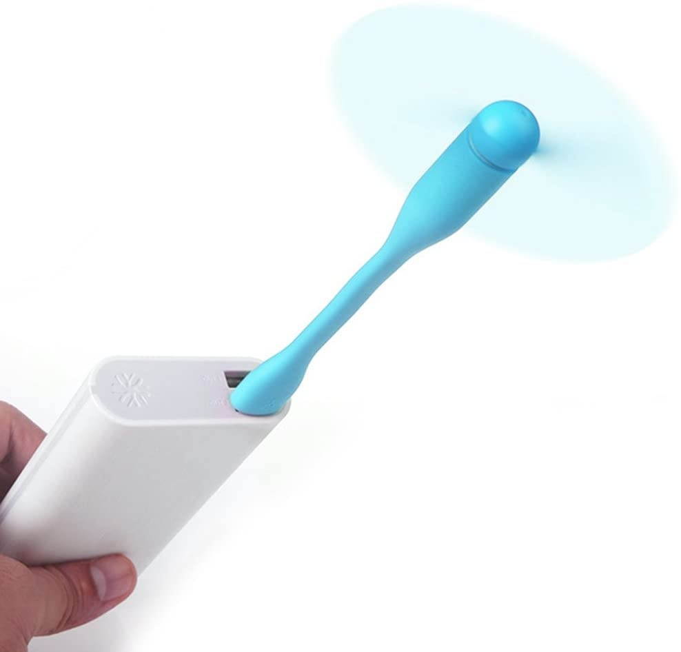 Greenery BXT Low Noise Mini Portable Lightweight Two Blades USB Computer Laptop Adjustable Bent Mobile Fan Notebook Netbook Tablet Power Bank Powered Summer Cooling Fan Cooler Blue