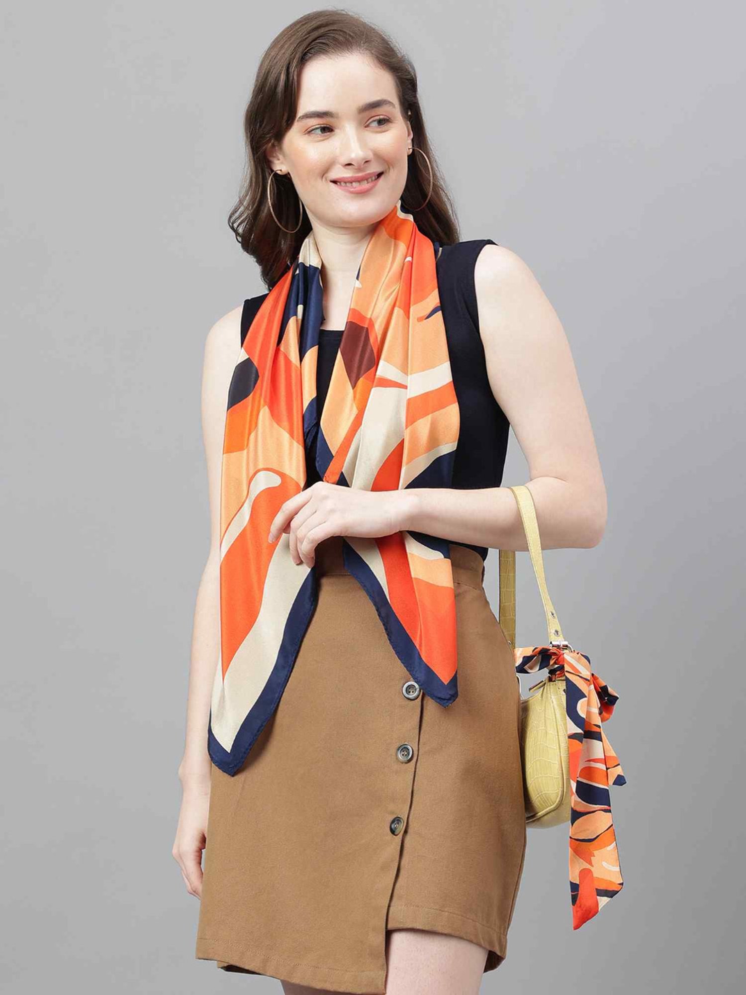 Tossido Multicolor Printed Scarf & Bag Scarf Set