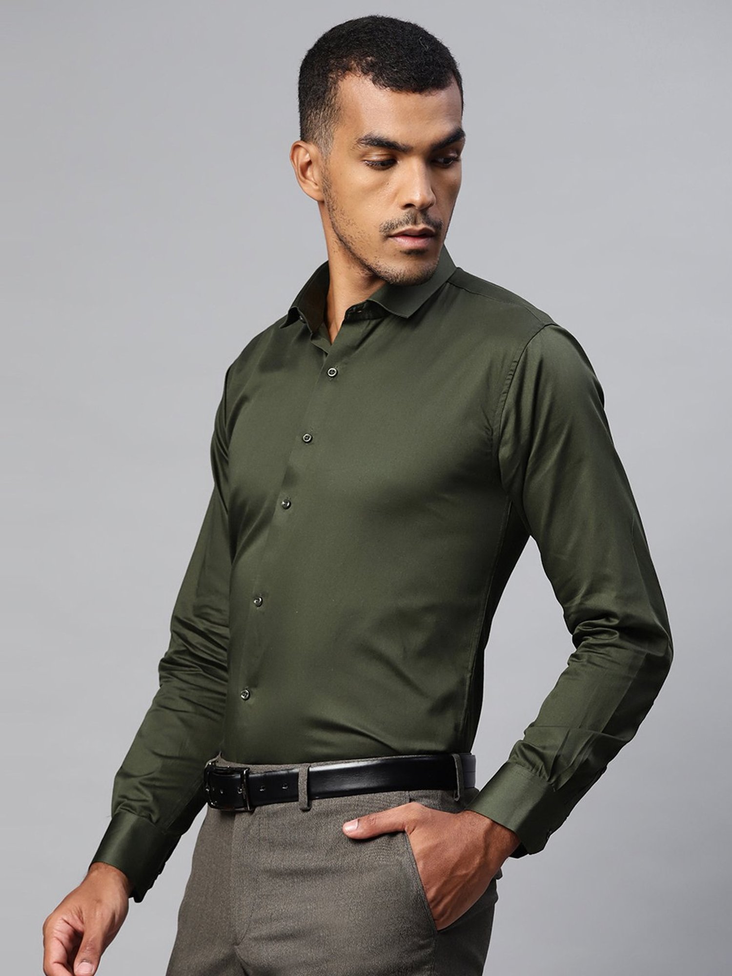 ManQ Olive Slim Fit Shirt