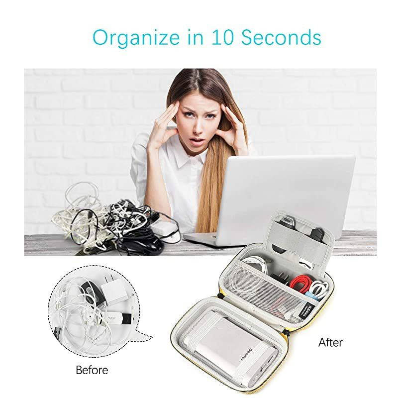 Travel Cord Organizer Portable 79 Inch Hard Shell Cord Case Shockproof Carrying Pouch Storage Bag for Charger Cable Phone TWS Wireless Earbuds Hard Drive External Battery Yellow