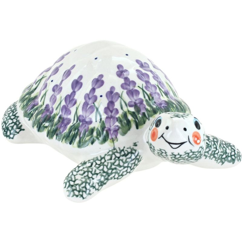 Blue Rose Polish Pottery Lavender Fields Turtle Figurine