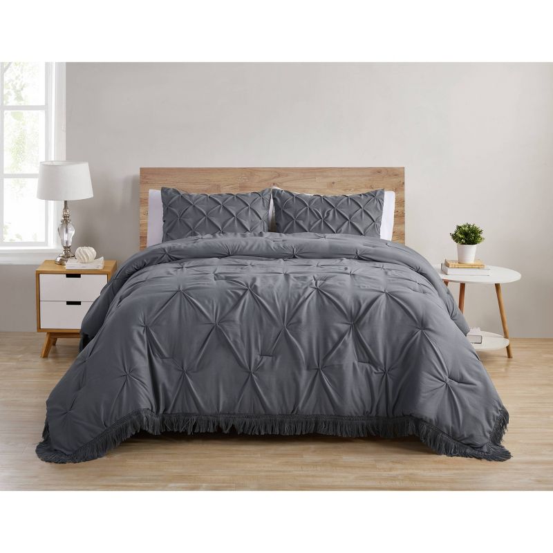 Twin/Twin XL Aria Tassel Soft Wash Pintuck Comforter Set Gray - VCNY Home