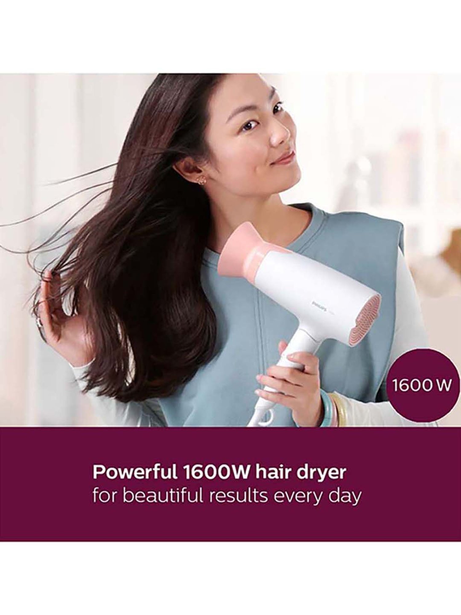 Staunch SHD2011 1600W Compact and Foldable Hair Dryer (White and Pink)