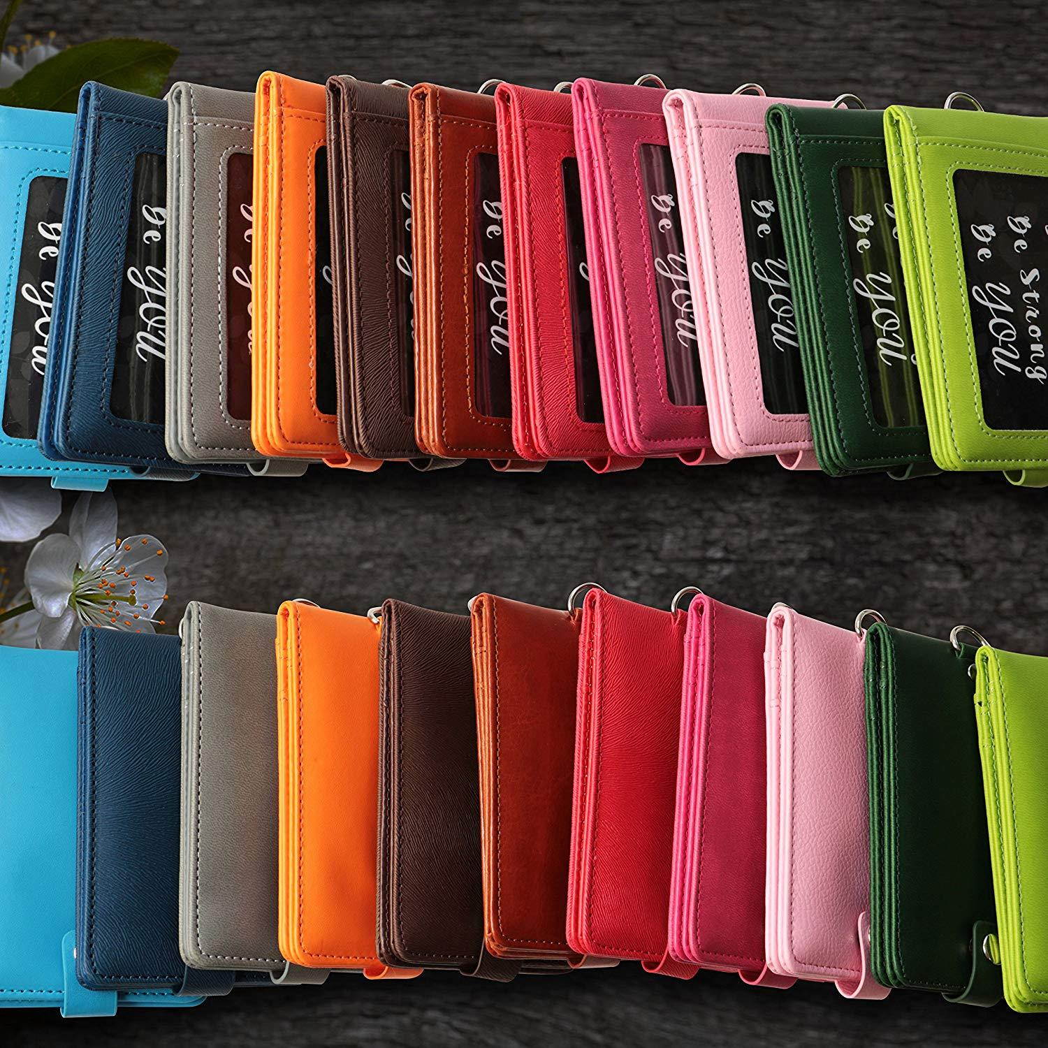 PU Leather Lanyard with Detachable Bifold Wallet with 2 ID Badge Holder Windows & 3 Card Pockets. Carabiner Keychain Flashlight with Key Ring. 17.5'' PU Leather Neck Strap. Gray Color.