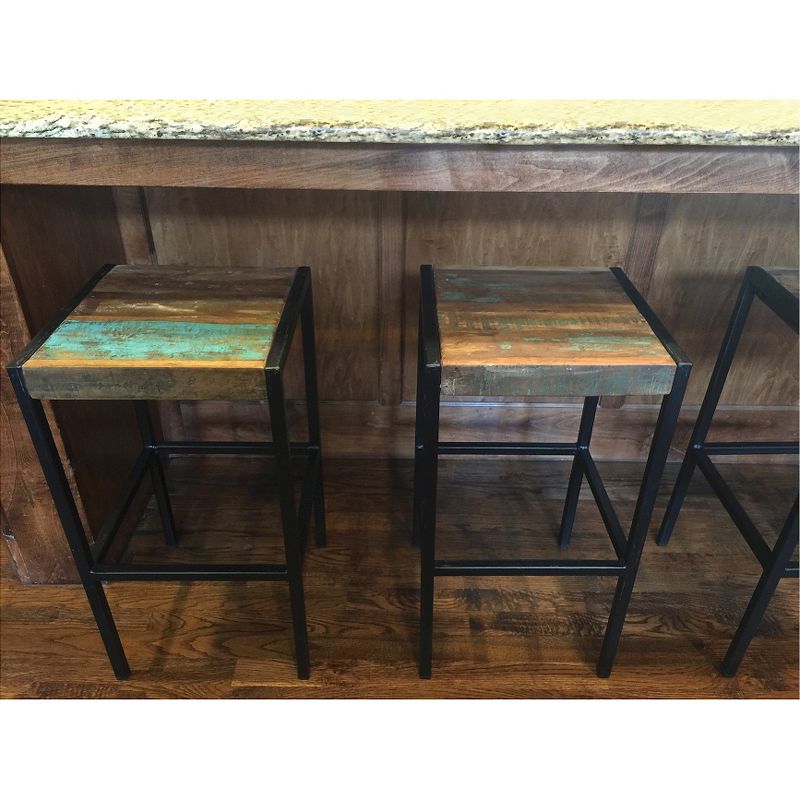 Industrial Reclaimed Wood and Iron Stool - (26H x 14W x 14D) - Natural - Timbergirl