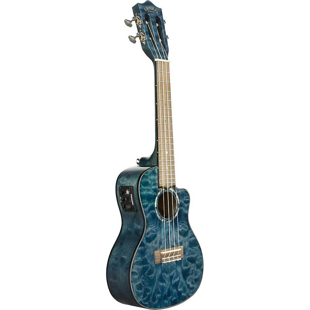 Lanikai QM-CEC Quitled Maple Concert Acoustic-Electric Ukulele Transparent Blue
