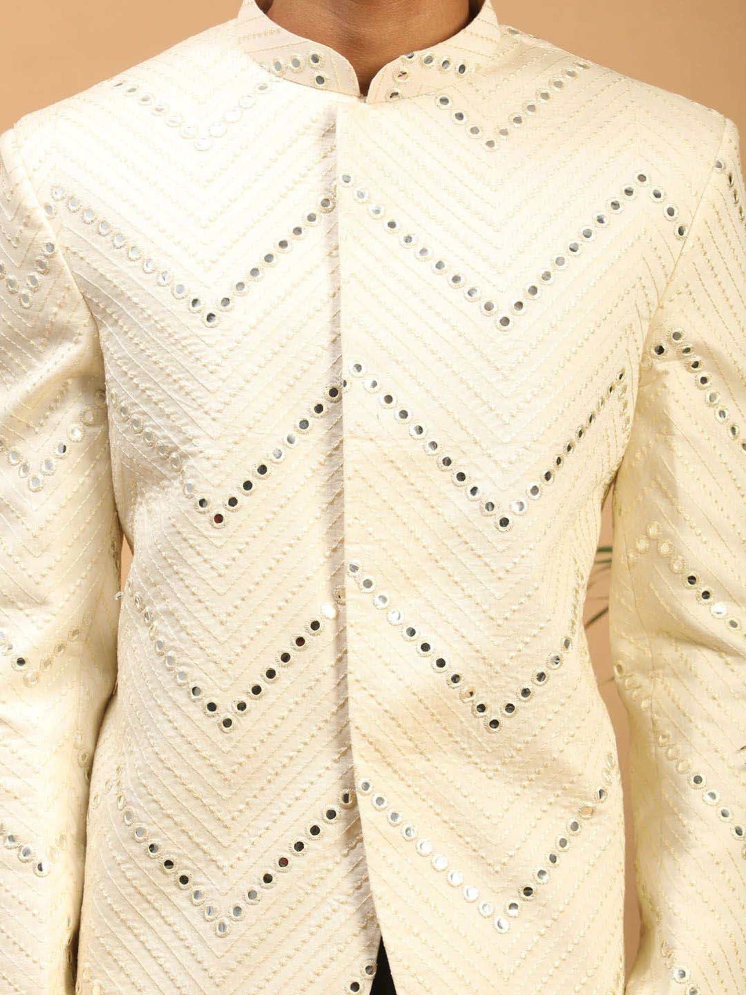 Vastramay Cream Regular Fit Embellished Ethnic Blazer