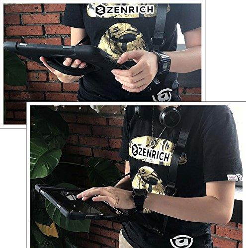 ZenRich New iPad 9.7 2017 2018 Case,360 Degree Rotatable with Kickstand,Hand Strap and Shoulder Strap case, 3 Layer Hybrid Heavy Duty Shockproof case for iPad 9.7 5th/6th Generation (Black)