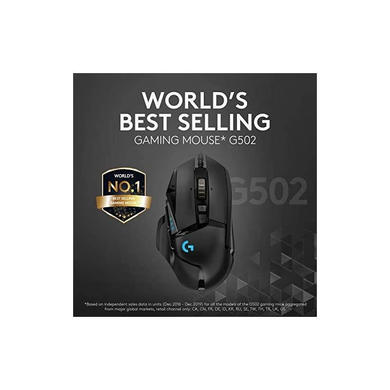 G502 Hero High Performance Wired Gaming Mouse, Hero 16K Sensor, 16,000 DPI, RGB, Adjustable Weights, 11 Programmable Buttons, On-Board Memory, PC/Mac - Black