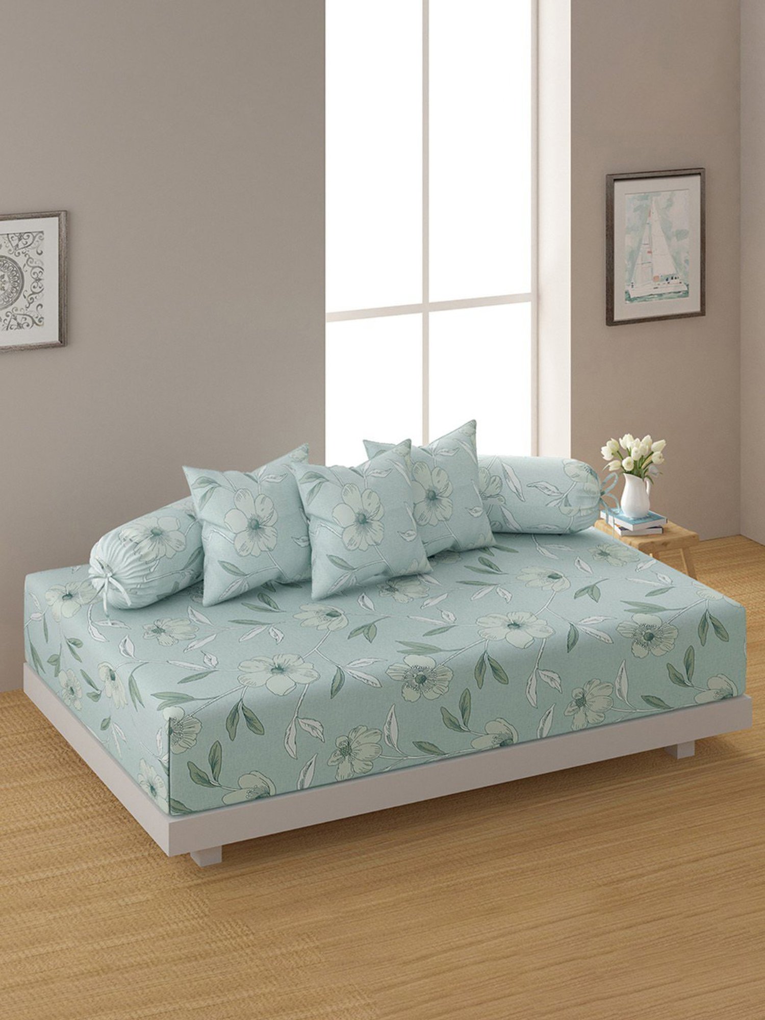 Maspar Blue Cotton 200 TC Reversible Duvet Cover Set