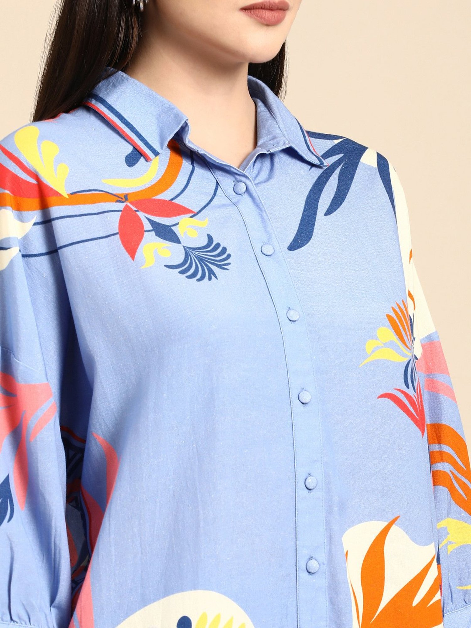 Zolo Label Blue Floral Print Shirt Pant Set