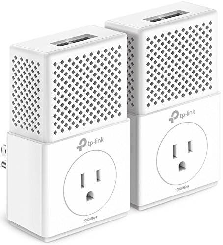 TP-Link AV1000 2-Port Gigabit Powerline Adapter,with Power Outlet Pass-through, Up to 1000Mbps (TL-PA7020P KIT)