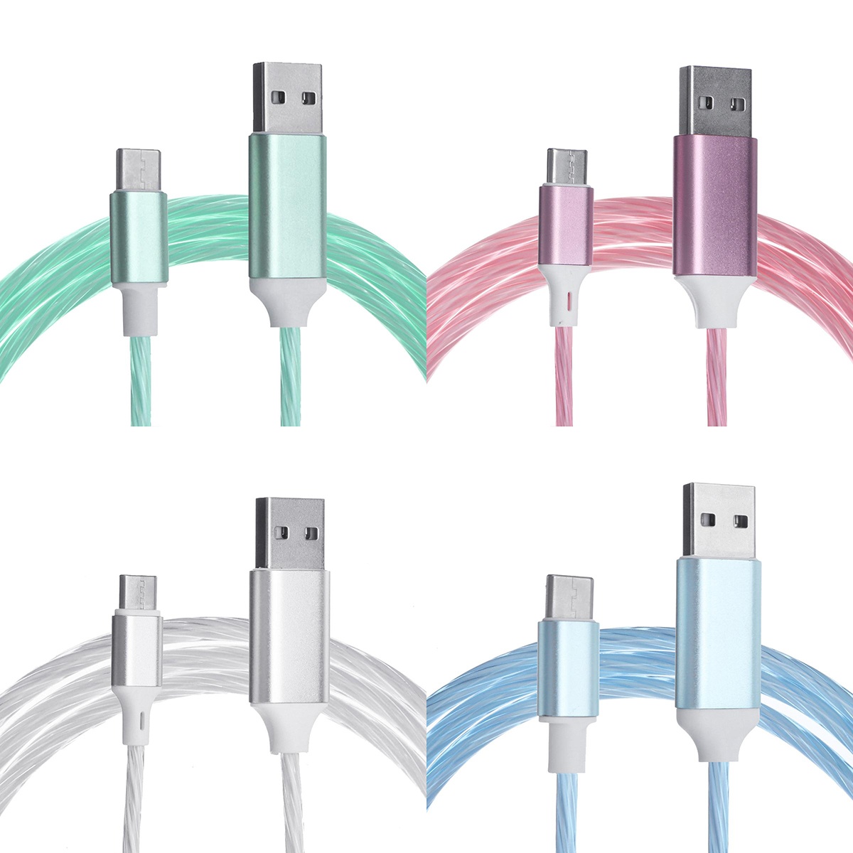 LED Type-C/Micro USB Data Cable Streamer Charging Cable Connector Fast Charging Cord for Apple Smartphone iProduct Device-Colorful/Android
