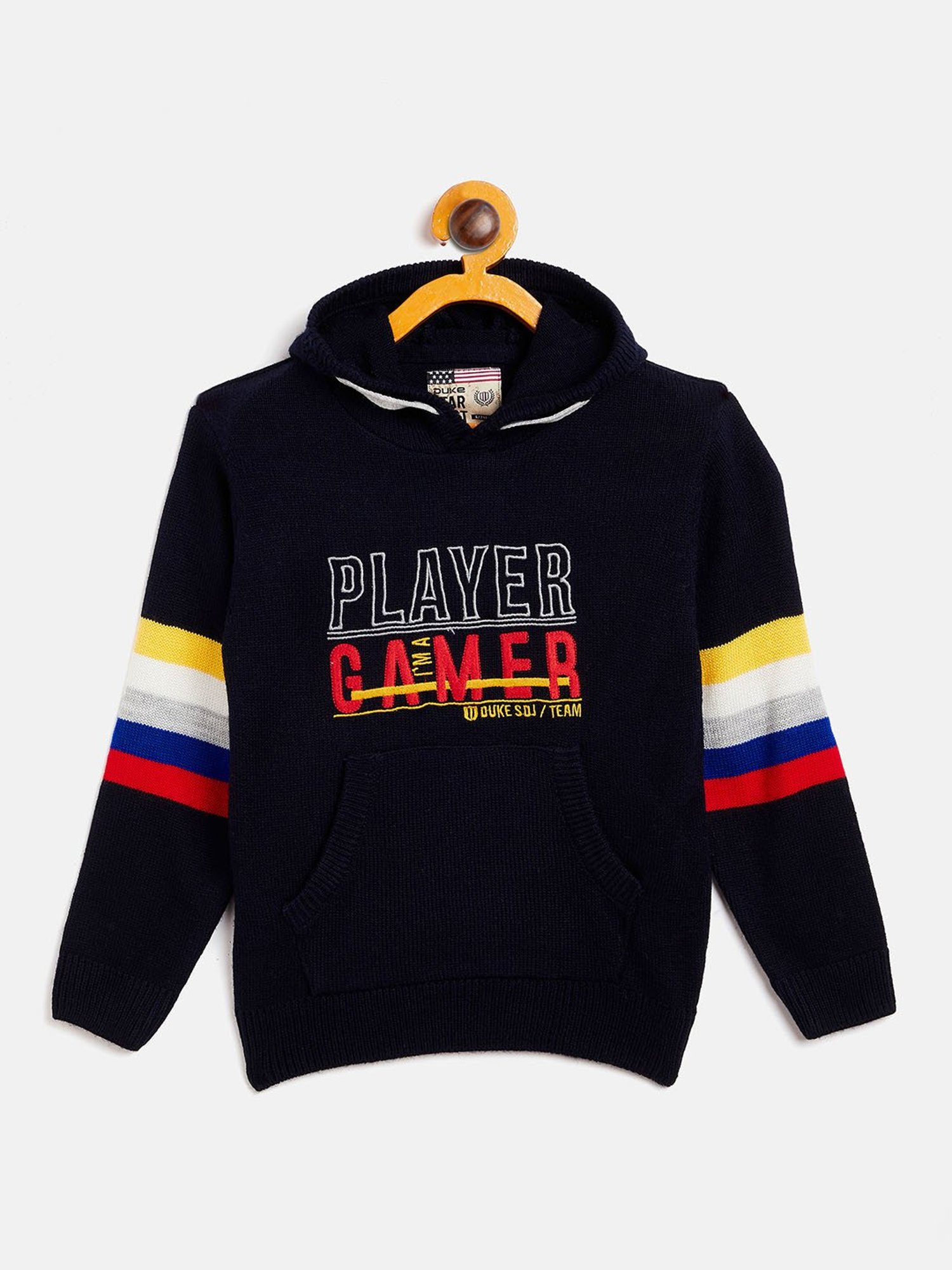 Duke Kids Navy Embroidered Full Sleeves Sweater