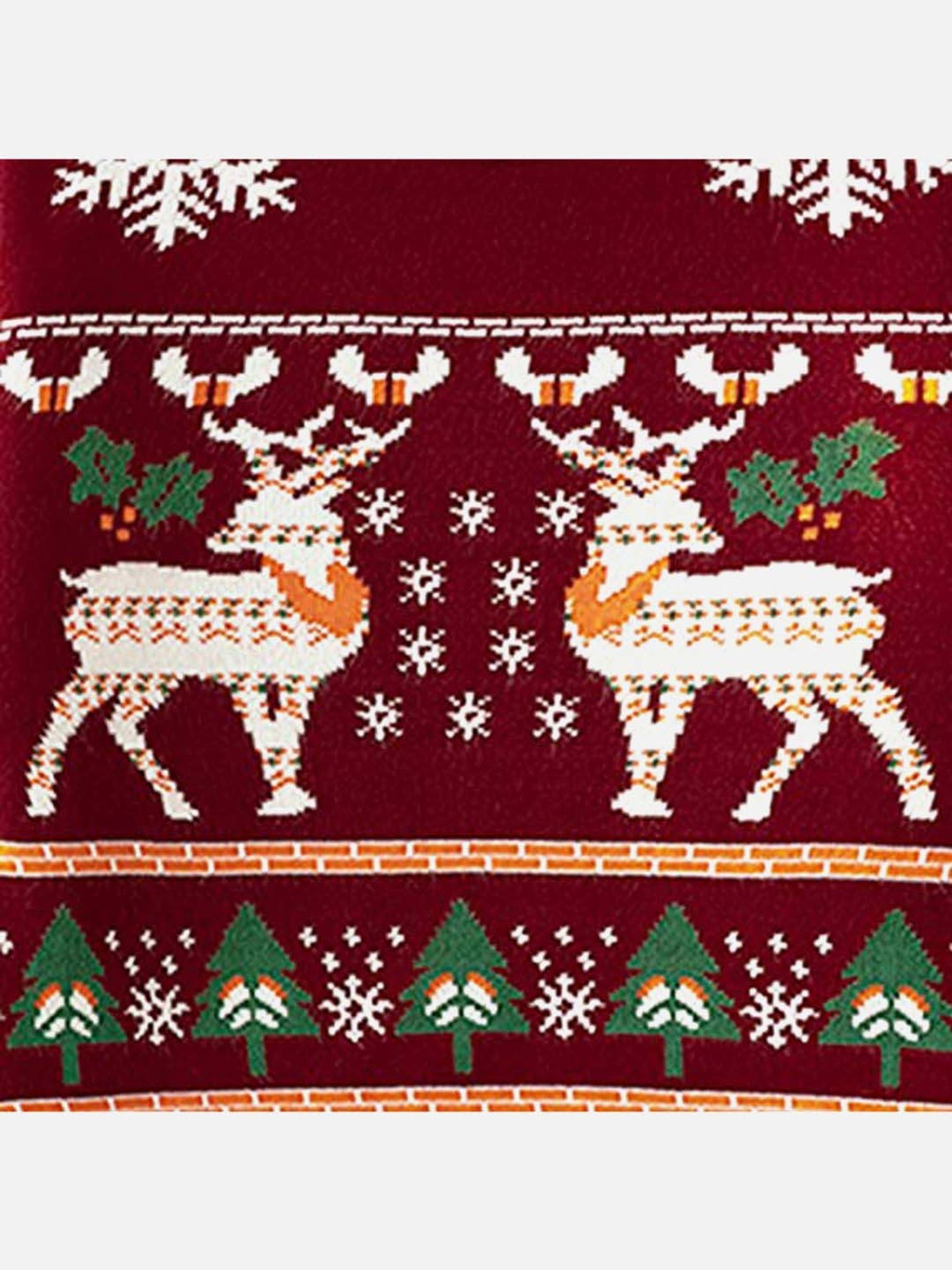 Little Surprise Box Snowflakes & Deer Maroon & White Printed Full Sleeves Sweater