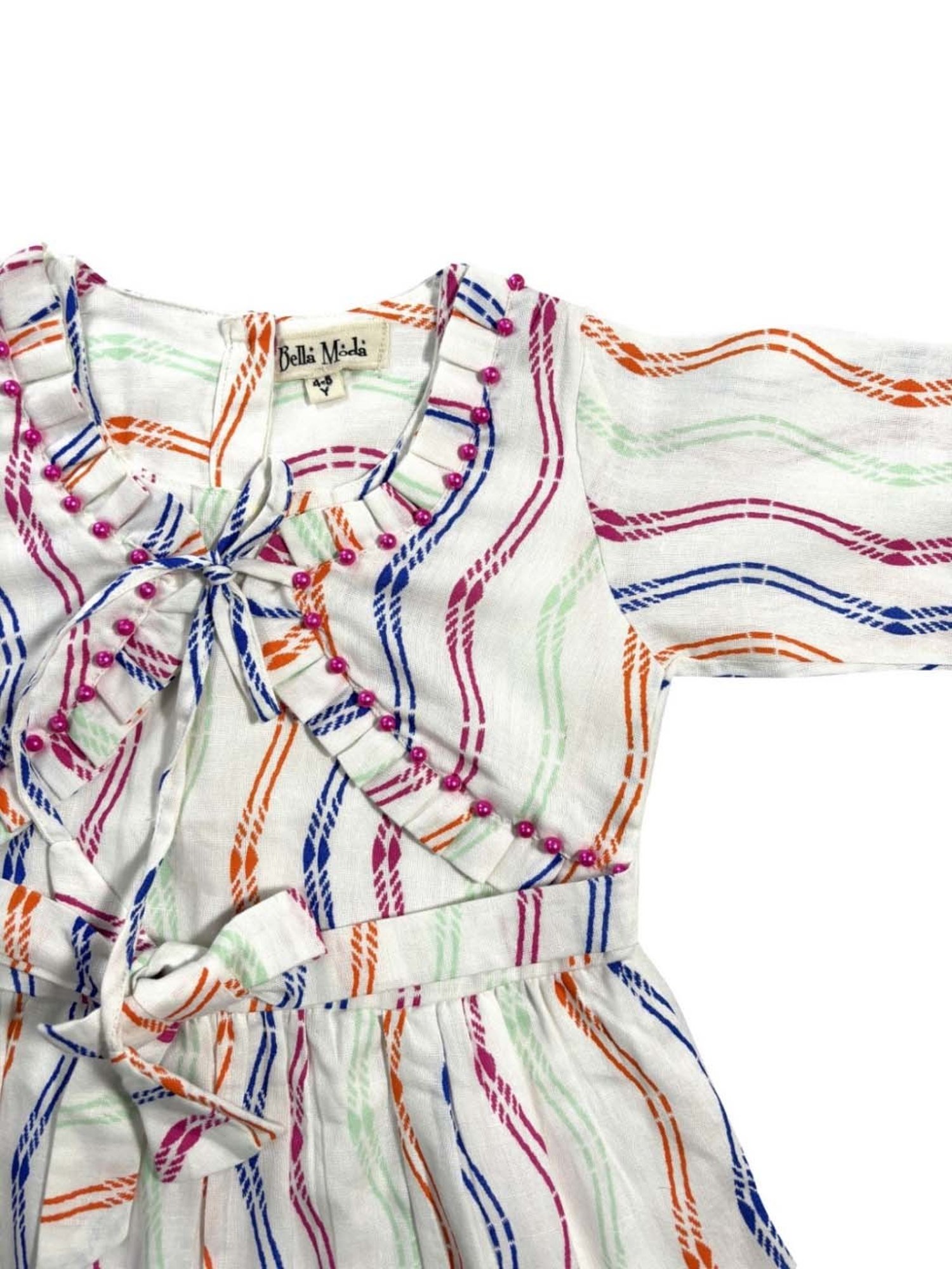 Bella Moda Kids Multicolor Cotton Striped Full Sleeves Dress