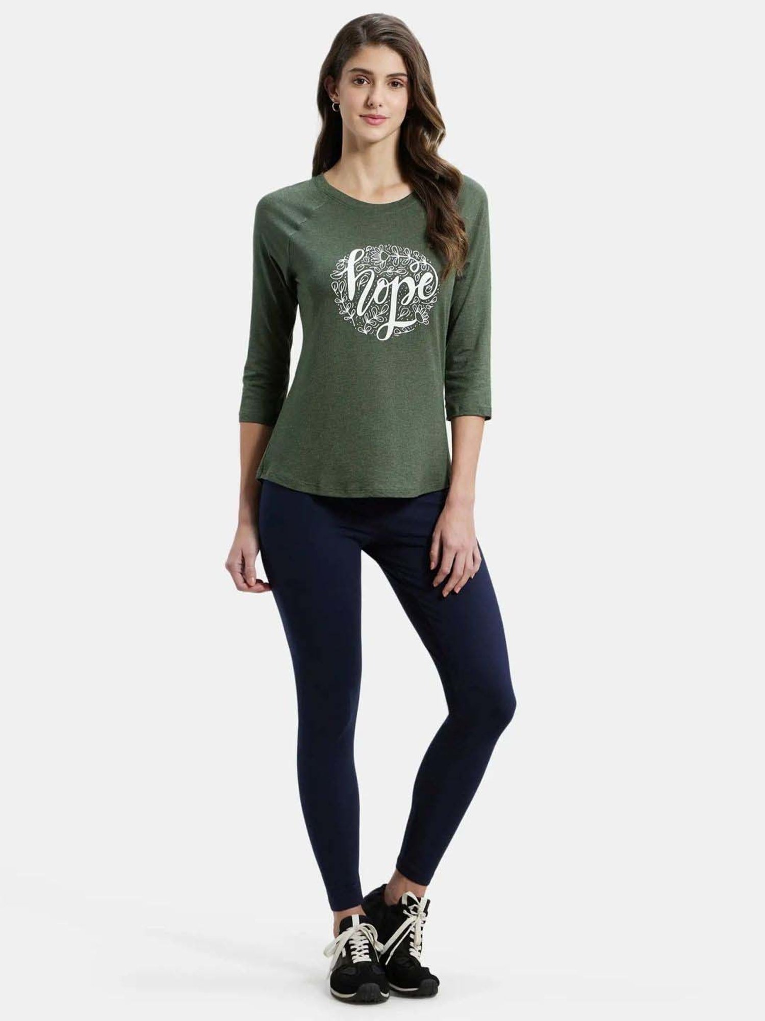 Jockey AW46 Women's Micro Modal Cotton Relaxed Fit Graphic Printed Three Quarter Sleeve T-Shirt