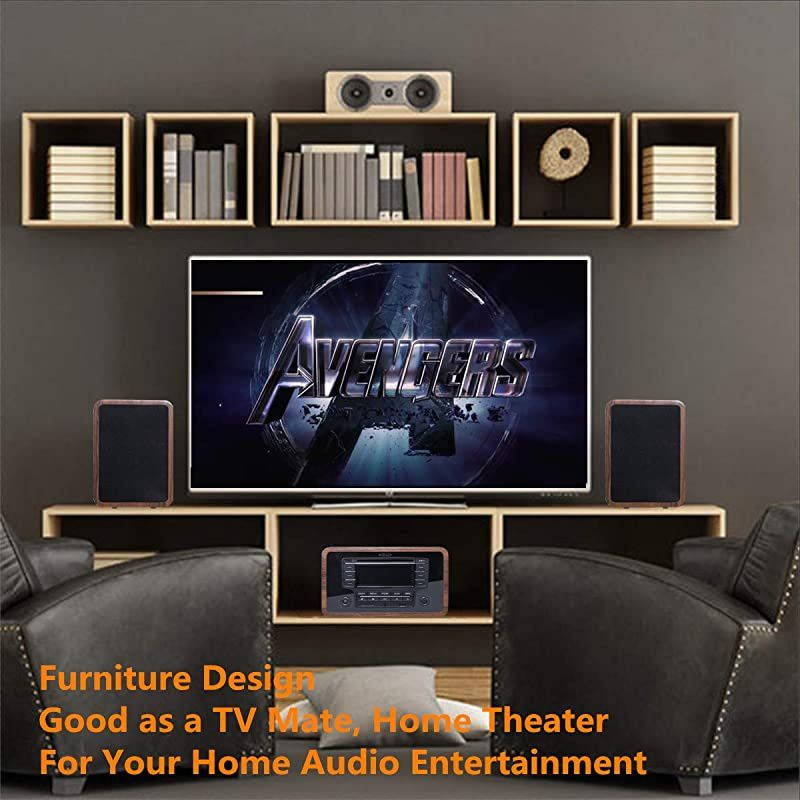 Stereo Shelf System Powered with Bookshelf Speakers RMS 2X 25W for Home Audio Entertainment with CD Player and Bluetooth/FM Radio/USB/SD/AUX,Remote Control