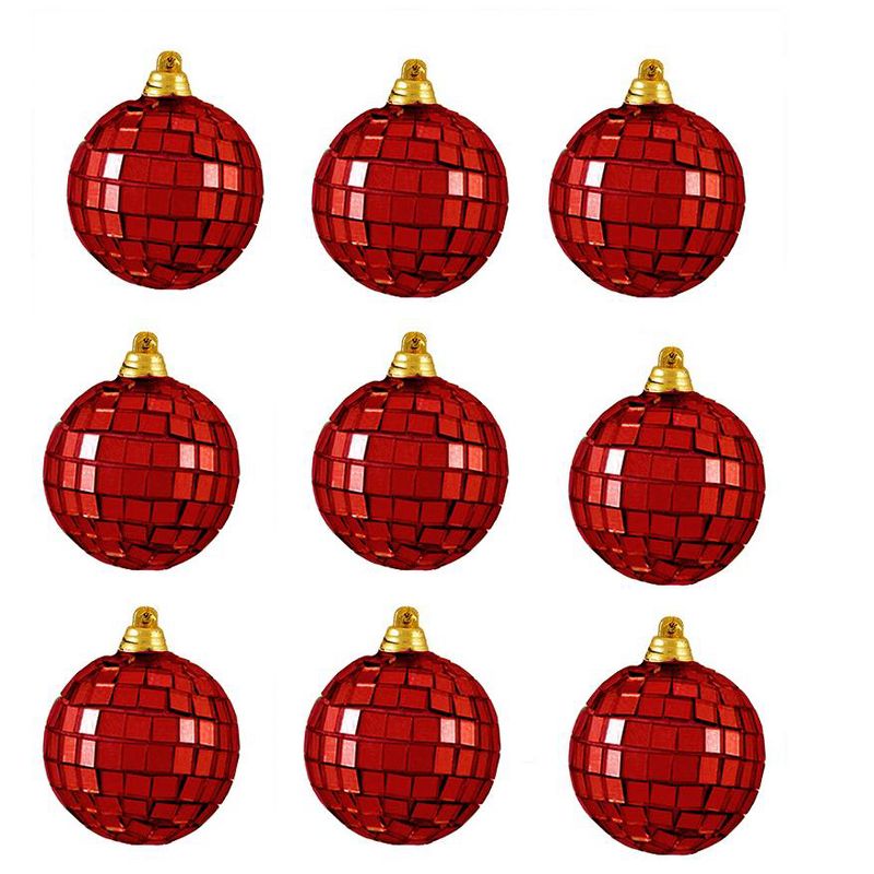 Christmas Central 9ct Lust Red Mirrored Glass Disco Ball Christmas Ornaments 1.5" (40mm)