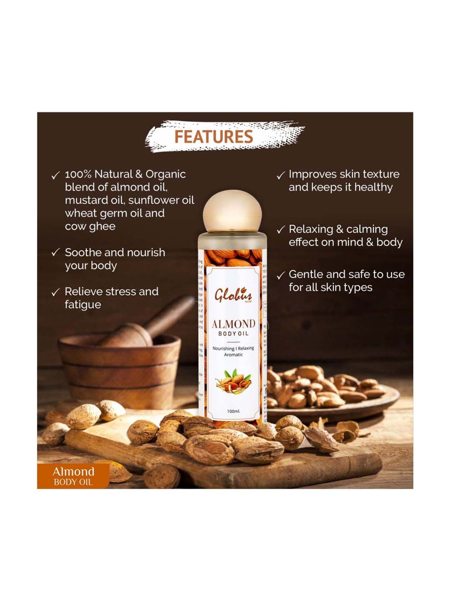 Globus Naturals Almond Body Massage Oil - 100 ml