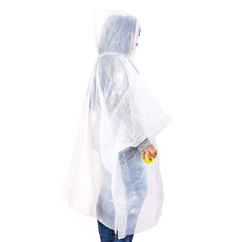 Juvale 4 Pack Kids Disposable Rain Ponchos with Ball, Child Emergency Waterproof Raincoat with Hood for Boys and Girls, White