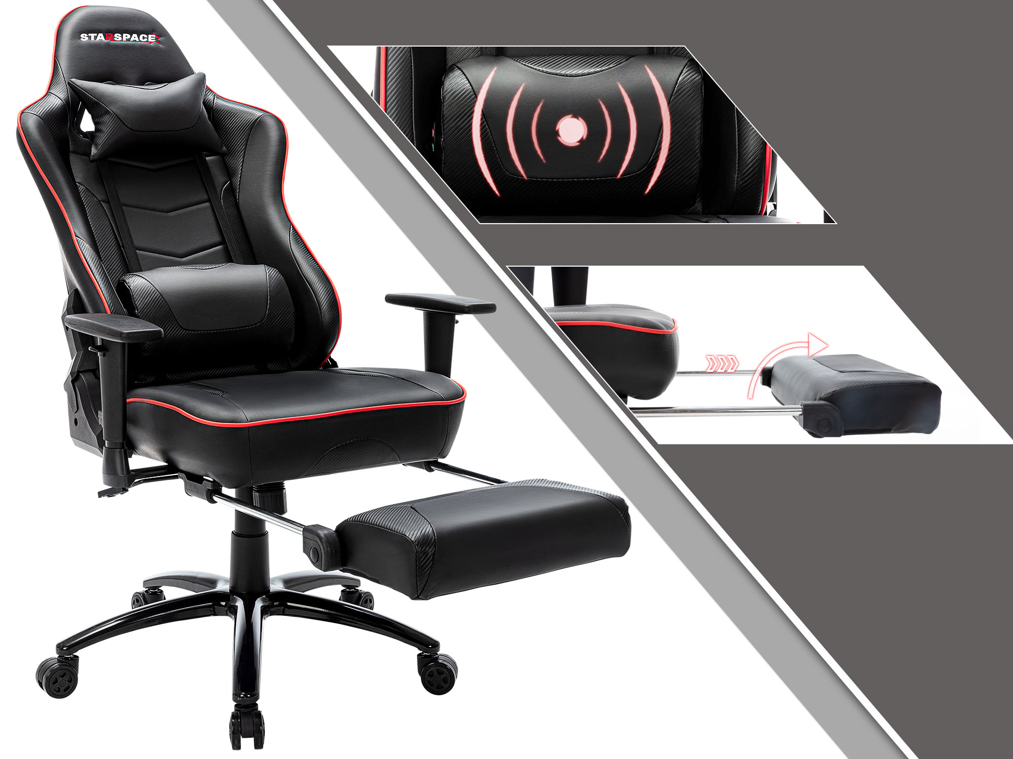 STARSPACE Ergonomic Adjustable Gaming Chair with Massage and Footrest Lumbar Support Racing Desk Chair Office Chair