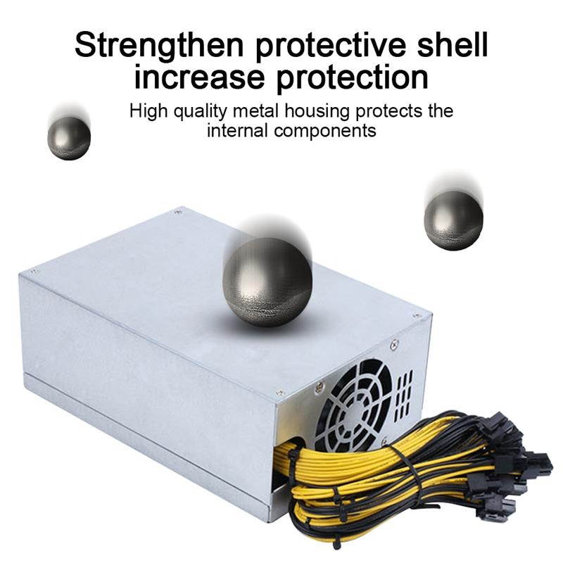 NAK PLUS 2000W ETH Mining Machine Power Supply 4U Single Power Supply 10x6pin 95%Efficiency Support Multi-GPU For Bitcoin Mining