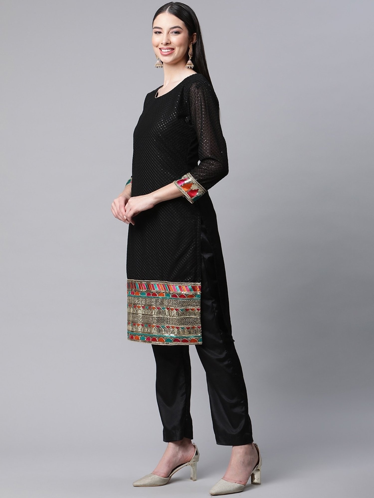 READIPRINT FASHIONS Black Embellished Unstitched Dress Material