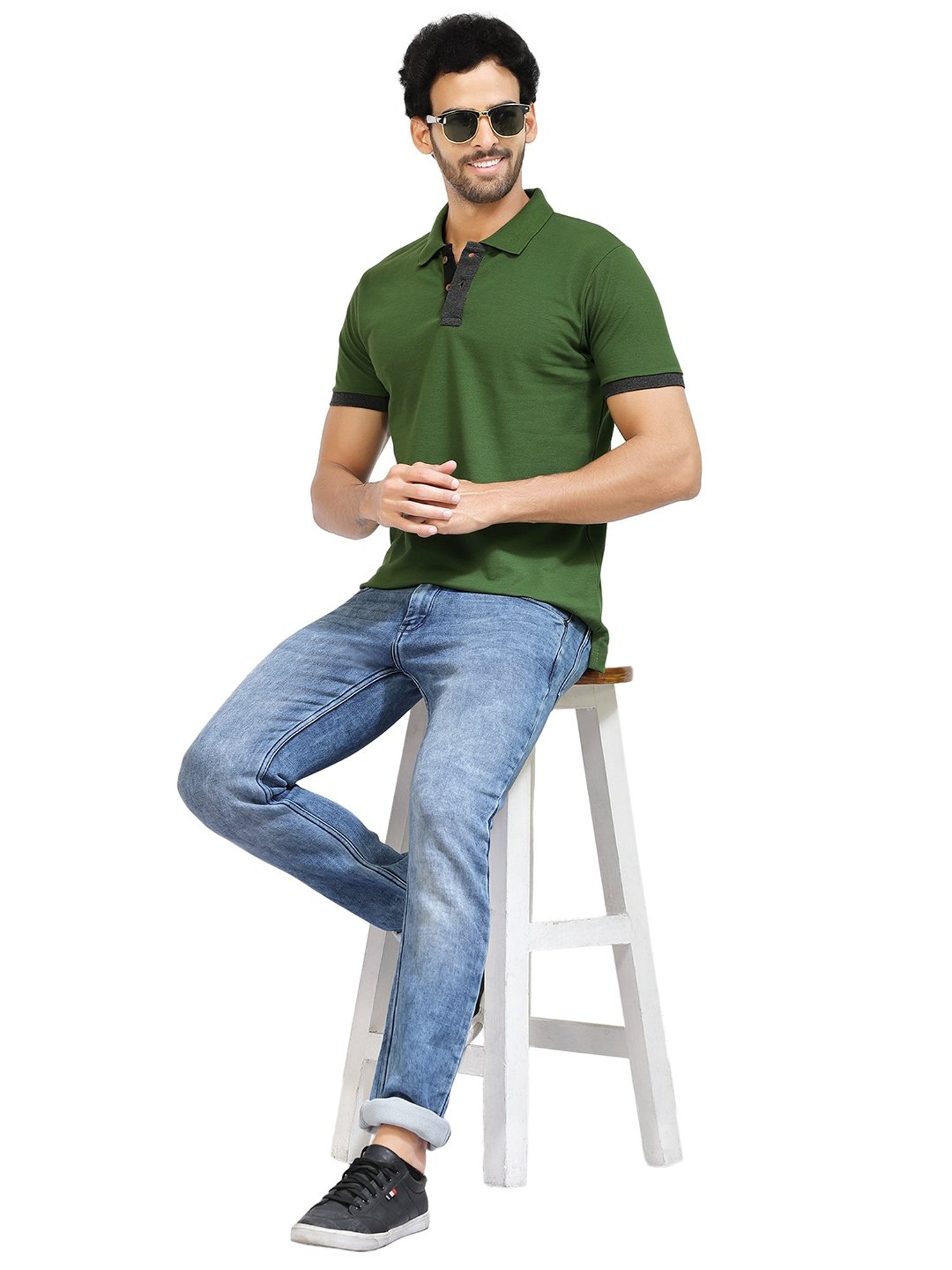 Kalt Green Regular Fit Polo T-Shirt