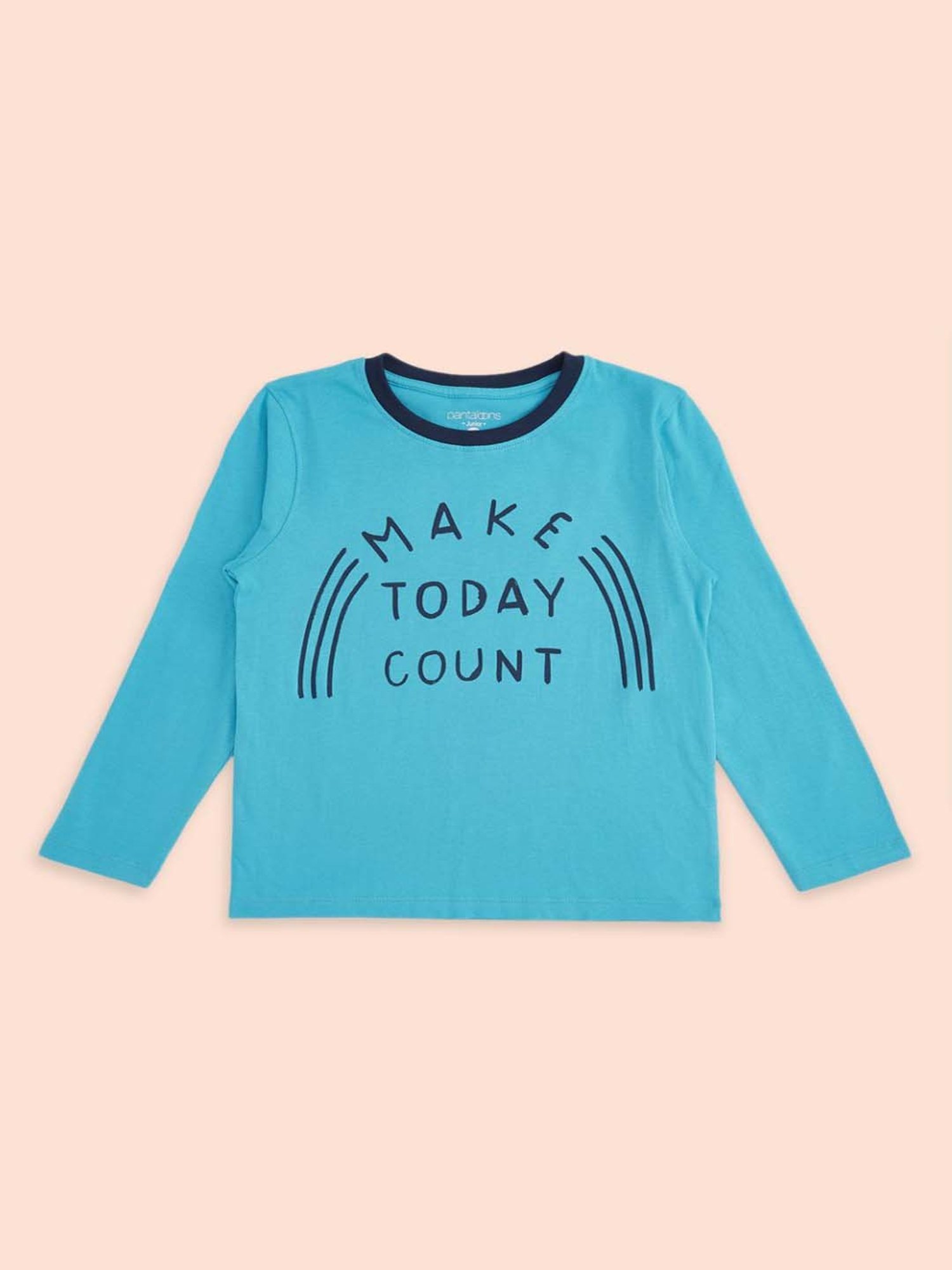 Pantaloons Baby Kids Blue & Off-White Cotton Printed Full Sleeves T-Shirt