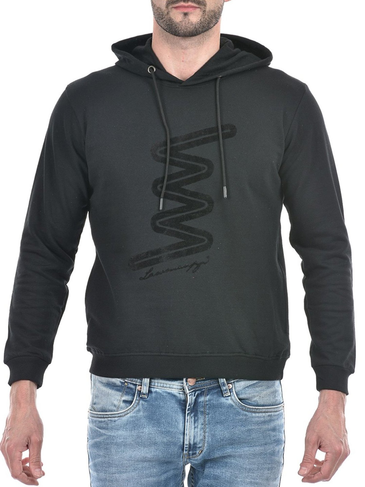 Lawman Black Cotton Regular Fit Printed Hooded Sweatshirts