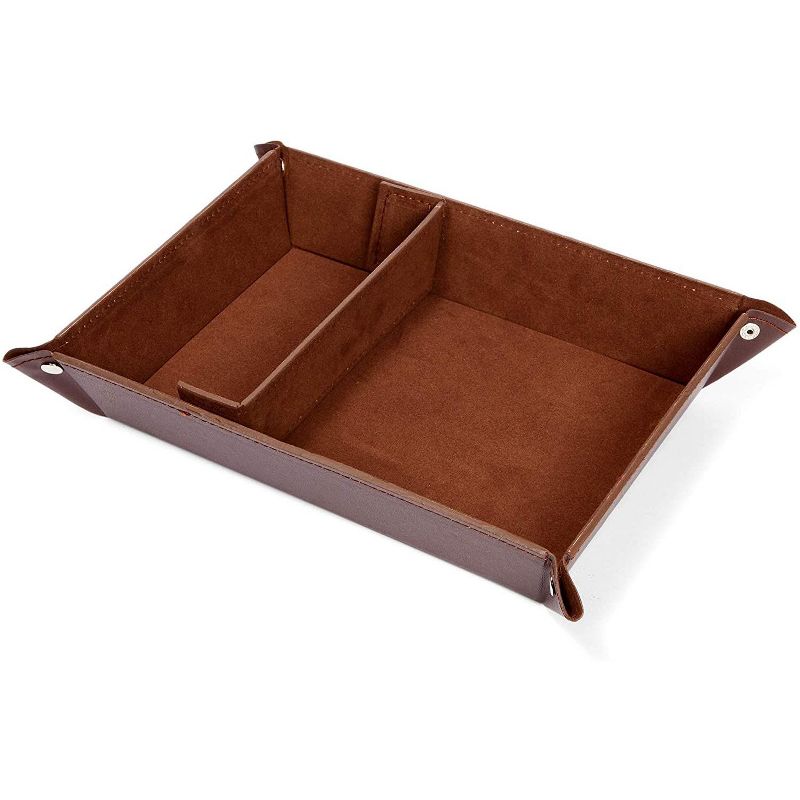 Farmlyn Creek Brown Leather Valet Organizer Tray for Jewelry, Watches, Keys (10.5 x 7.6 x 1.75 in)
