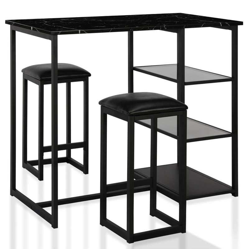 3pc Emelie Metal Pub Set With Faux Marble Top Black - Cosmoliving By Cosmopolitan
