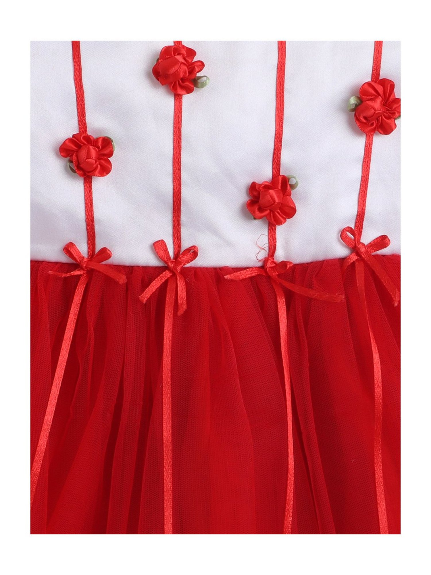 Many Frocks Kids Red & White Applique Dress