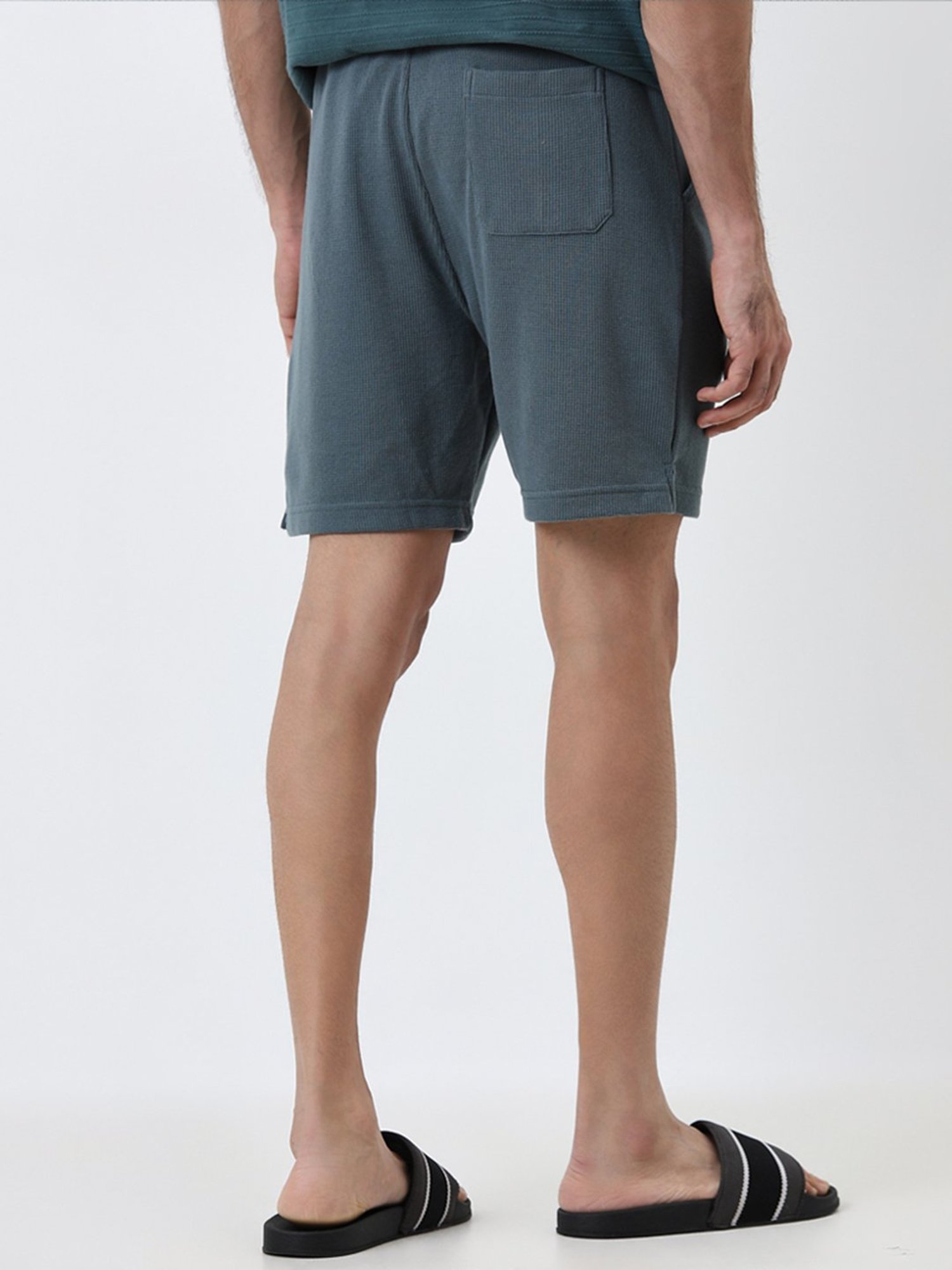WES Lounge by Westside Dark Sage Relaxed-Fit Cotton Blend Shorts