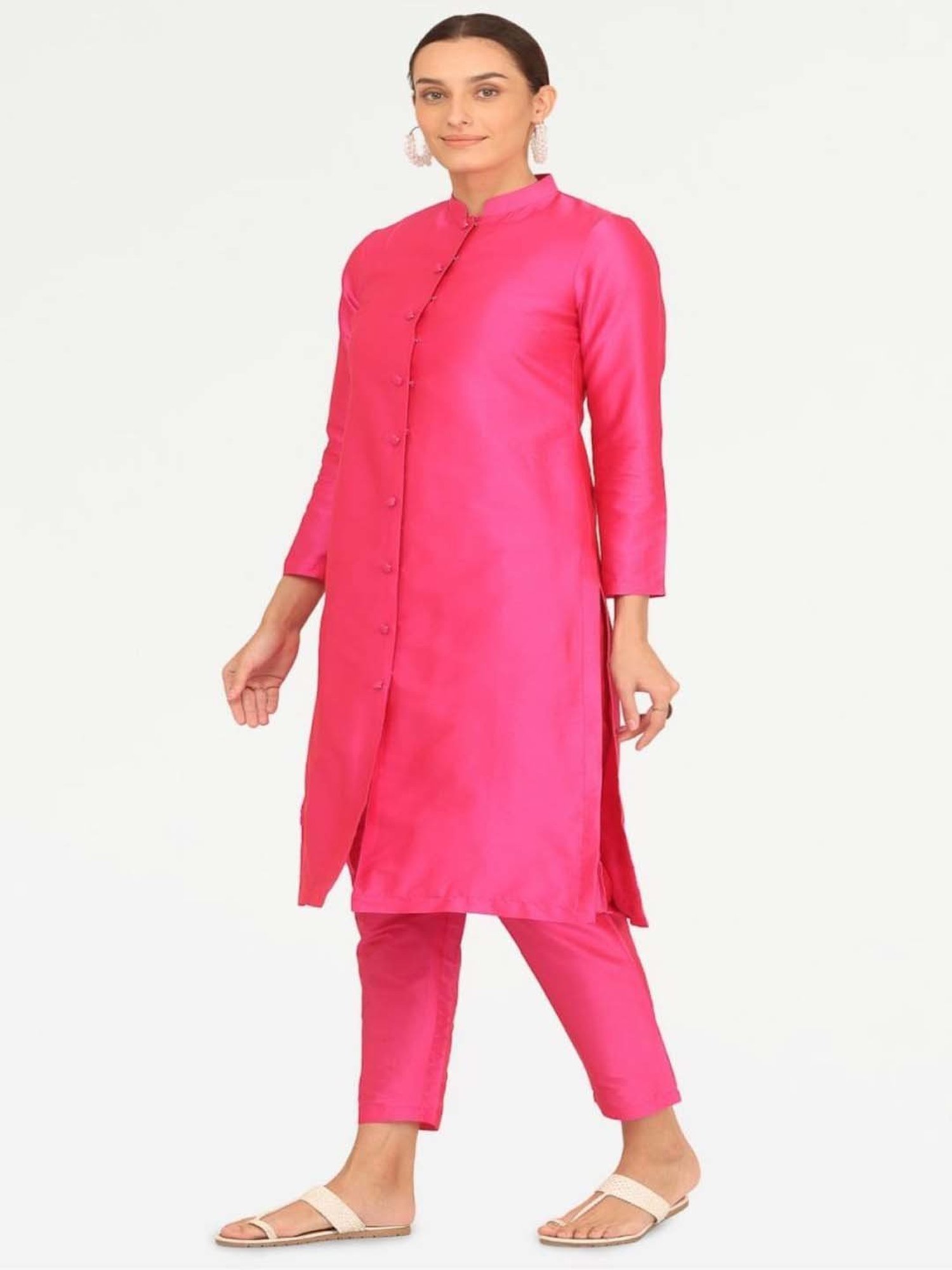 Kaanchie Nanggia Pink Taffeta Jacket with Pant