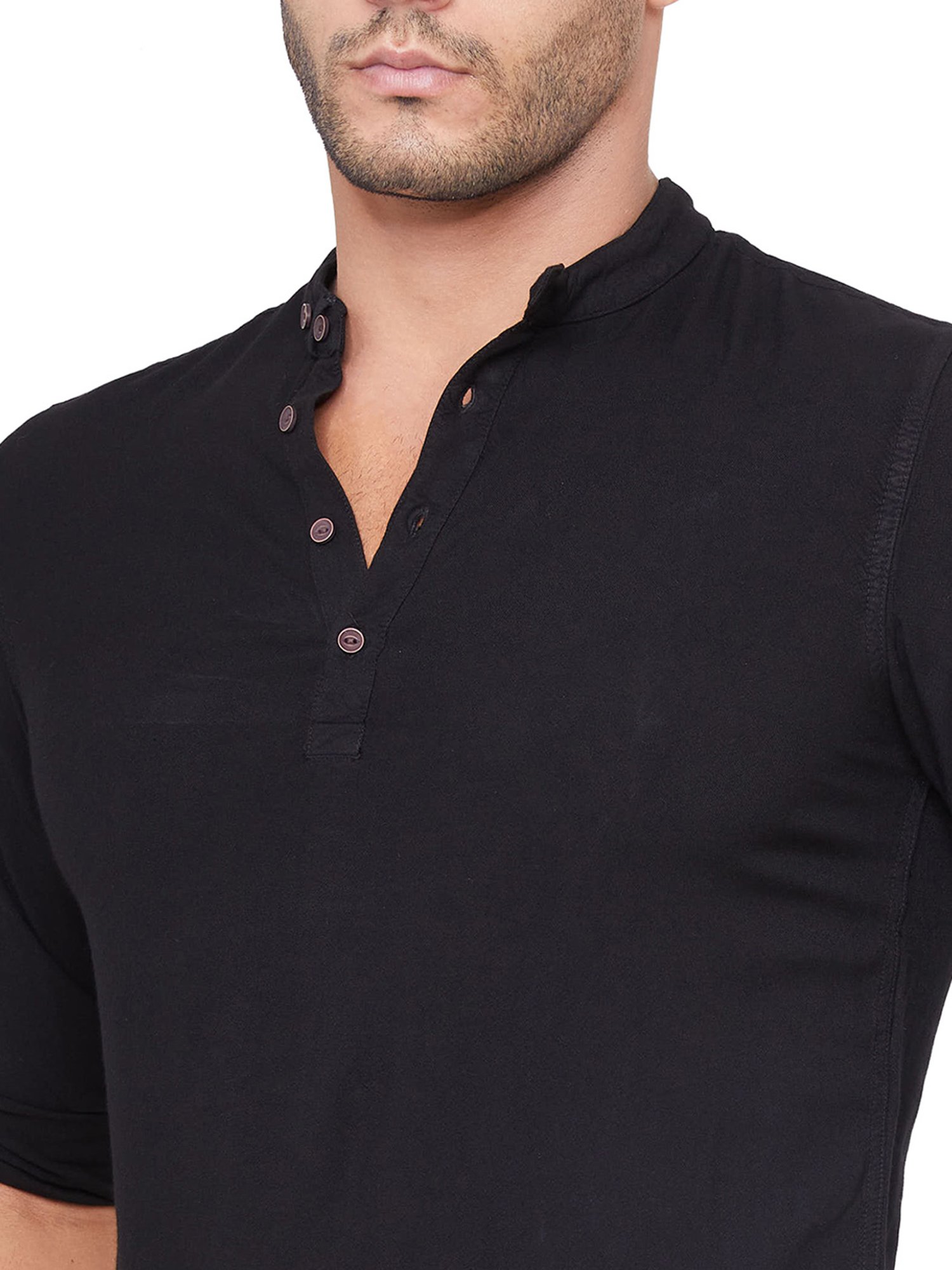 Identiti Black Solid Slim Fit Short Kurta