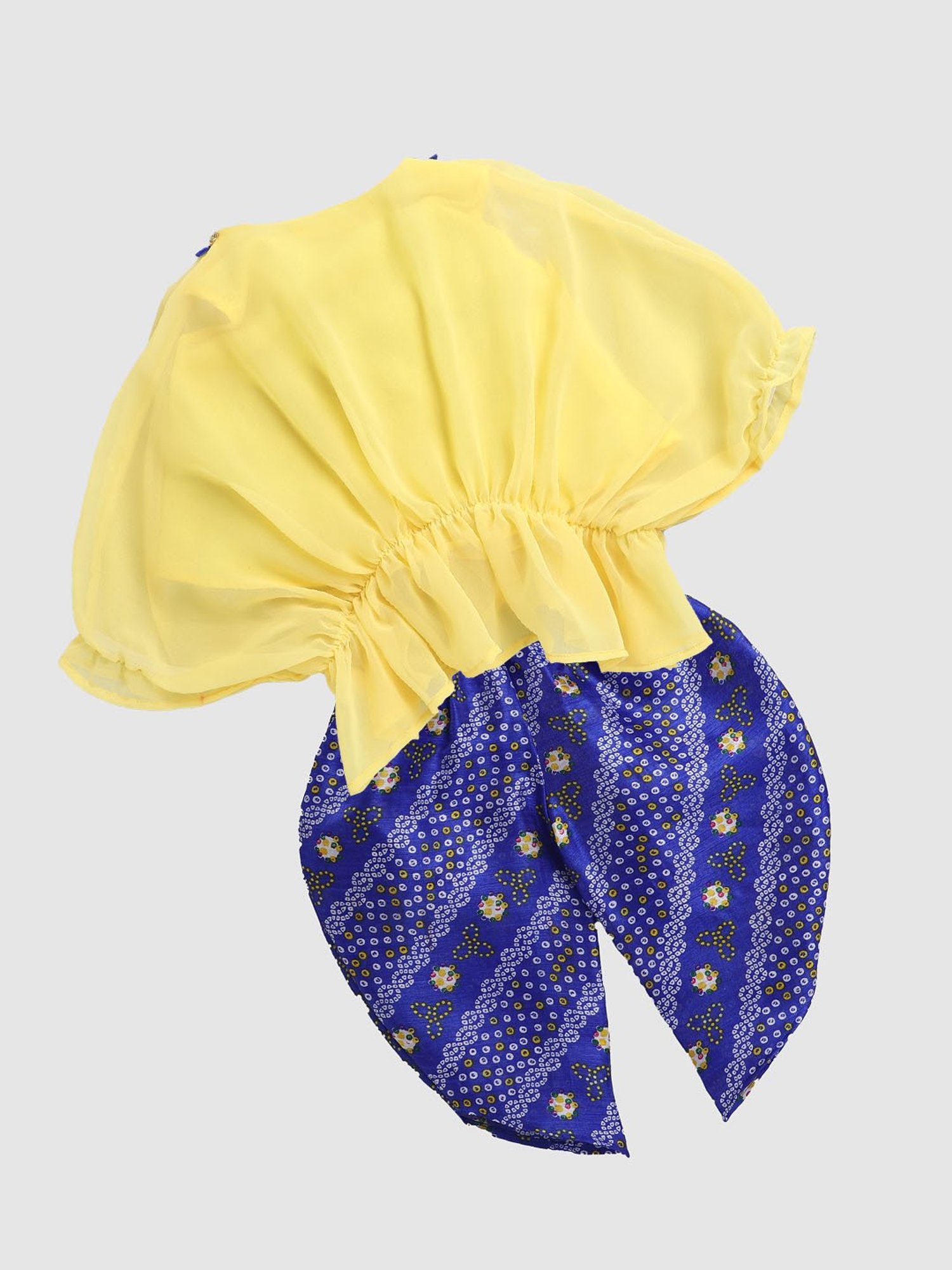 Many Frocks Kids Yellow & Navy Printed Full Sleeves Top with Dhoti