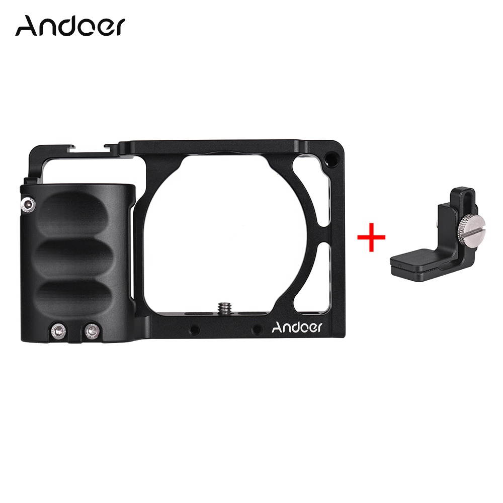 Andoer Protective Aluminum Alloy Video Camera Cage + Hand Grip Kit Film Making System with Cable Clamp for Sony A6000 A6300 A6500 NEX7 ILDC to Mount Microphone Monitor Tripod Lighting Accessories