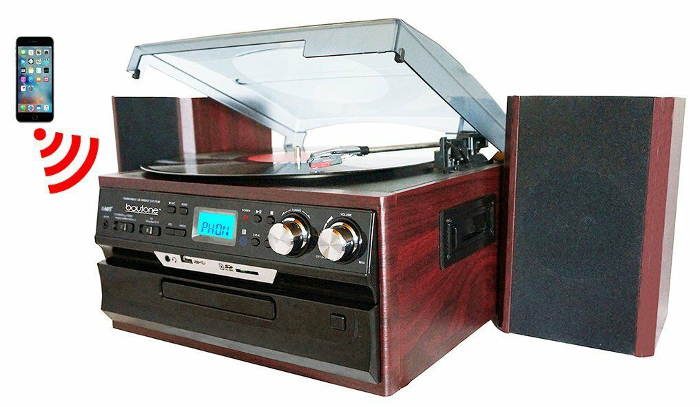 Boytone BT-24DJM Bluetooth Record Player Turntable Stereo System CD Cassette