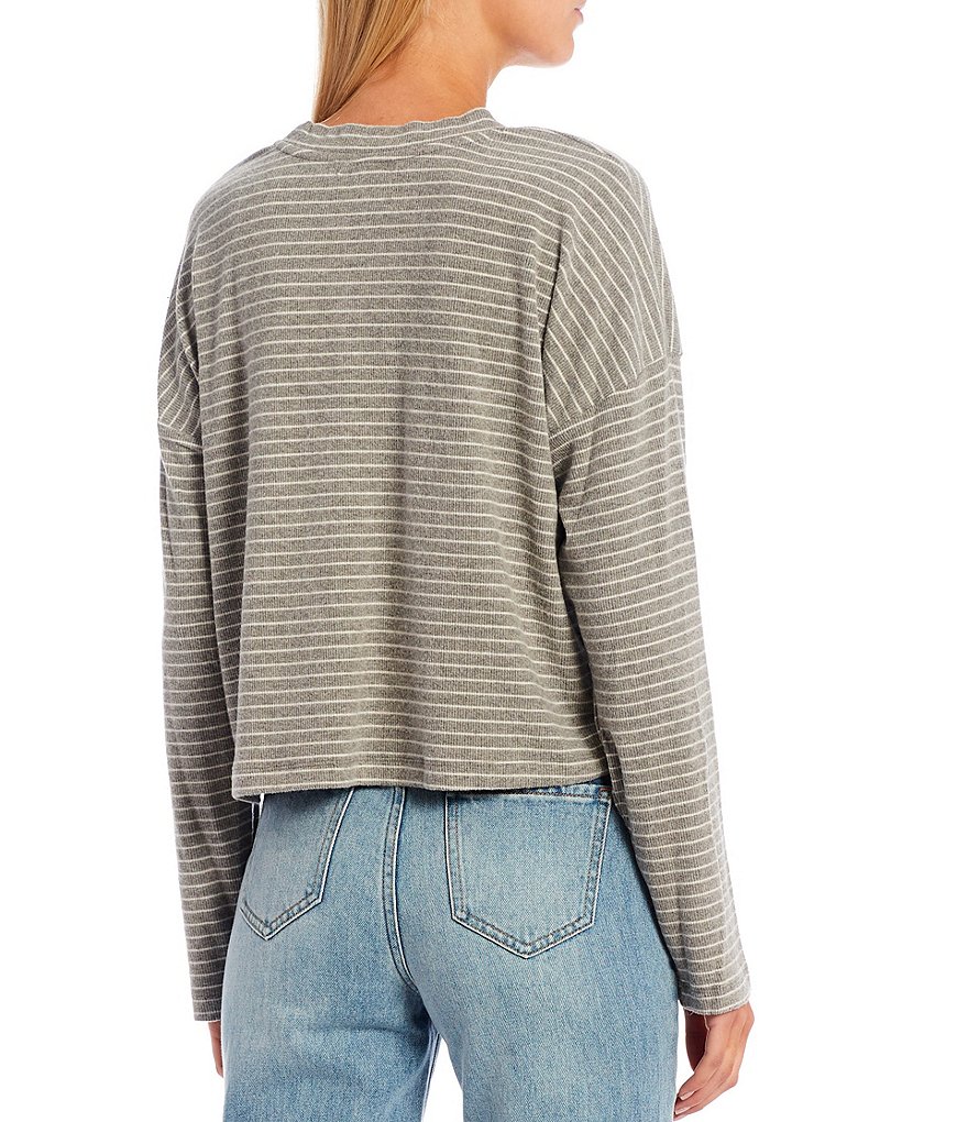 Every Long Sleeve Drop Shoulder Crew Neck Striped Cropped Tee