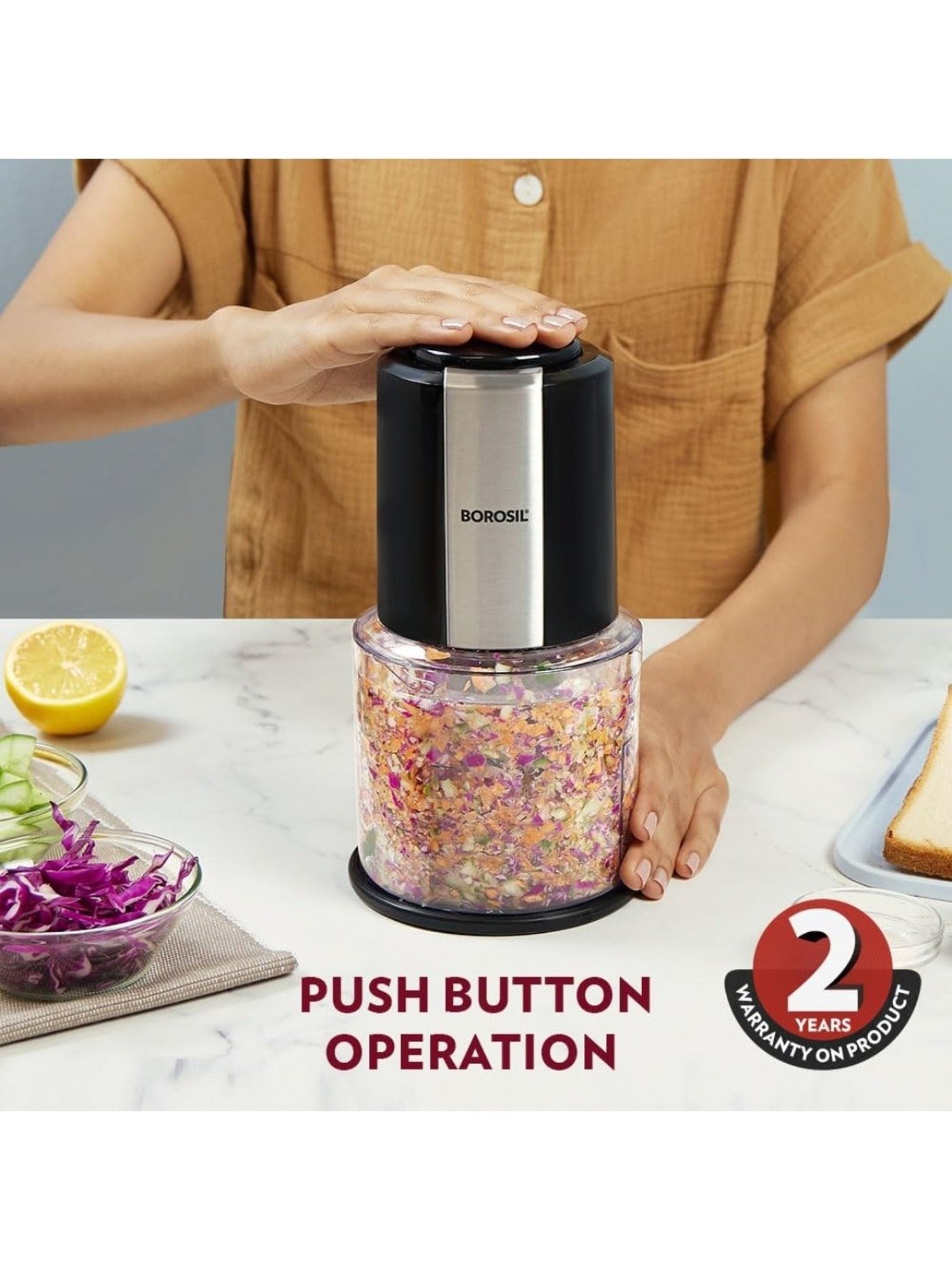 Borosil Chef Delite Electric Chopper 300W plastic bowl with lid (Black)