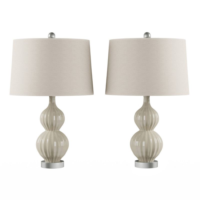 Set of 2 Ceramic Double Ribbed Gourd Table Lamps