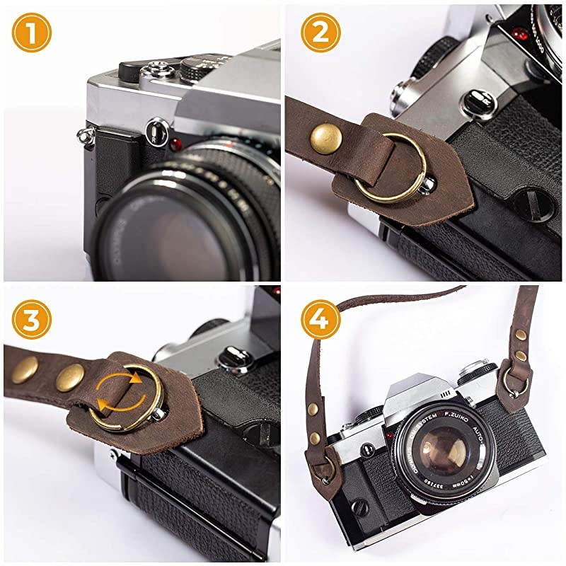 Genuine Leather Camera Strap Vintage DSLR Camera Neck Strap Belt Film Camera Shoulder Strap Cord Long Rope Adjustable SLR Mirrorless Cameras Strap Brown TNS-L1