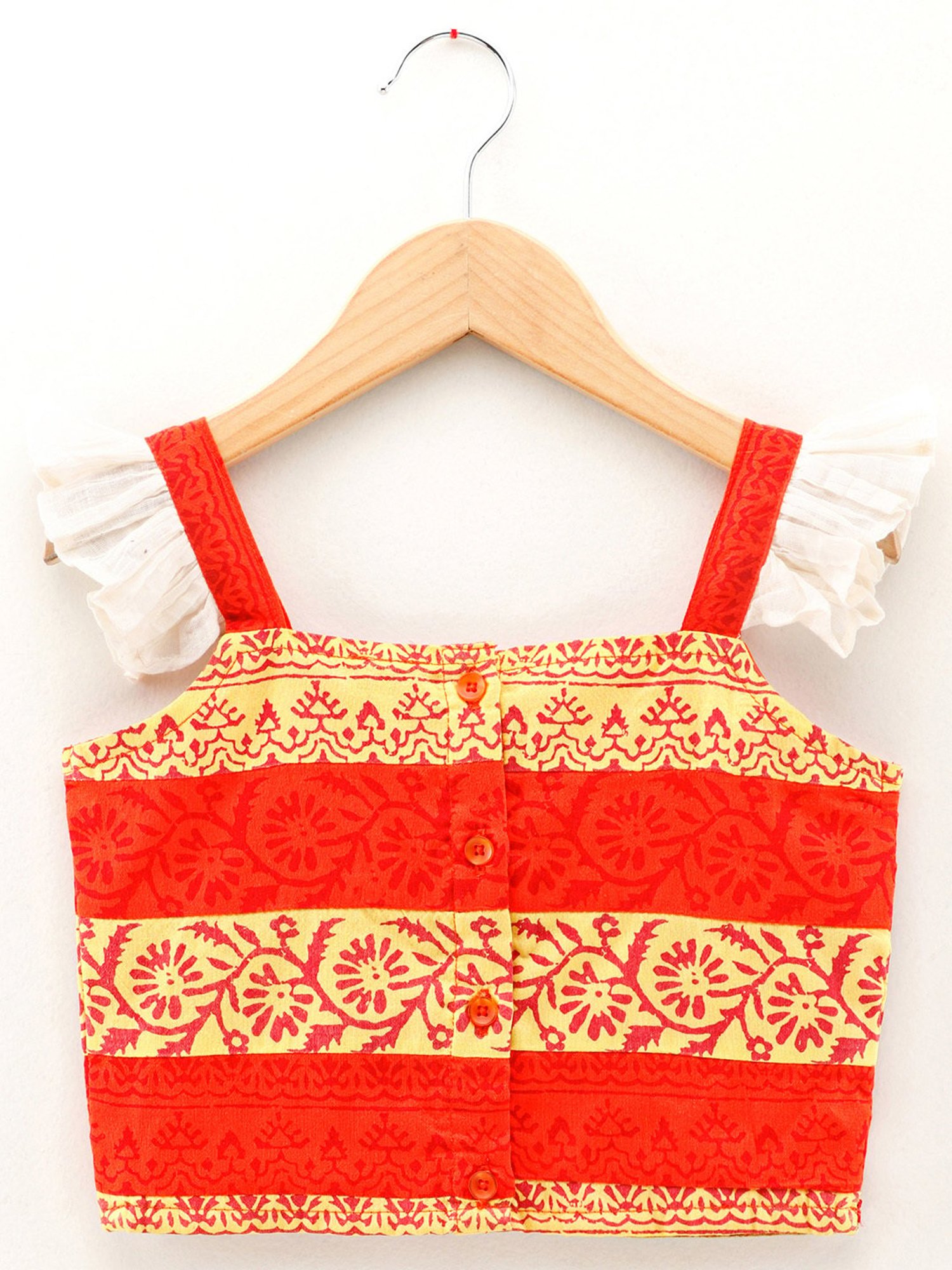 TWISHA Kids Orange & Yellow Printed Top with Dhoti