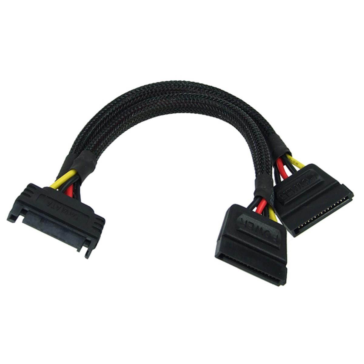 Phobya SATA Power Y Cable with Black Sleeving (15cm / 6 inch Length)