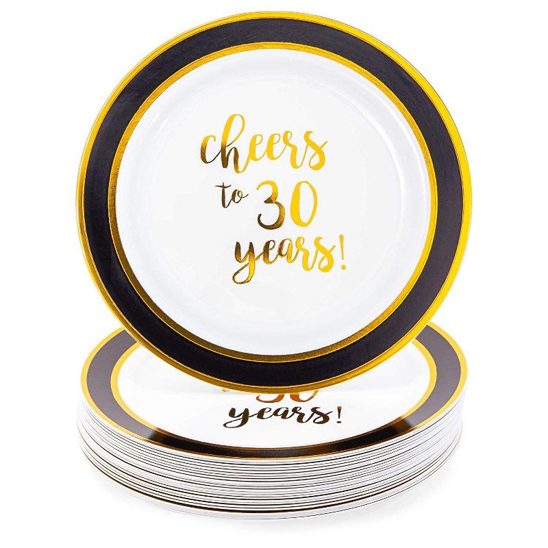 Juvale 30th Birthday Cheers to 30 Years 24-Pack Disposable Plastic Plate 9" Party Supplies