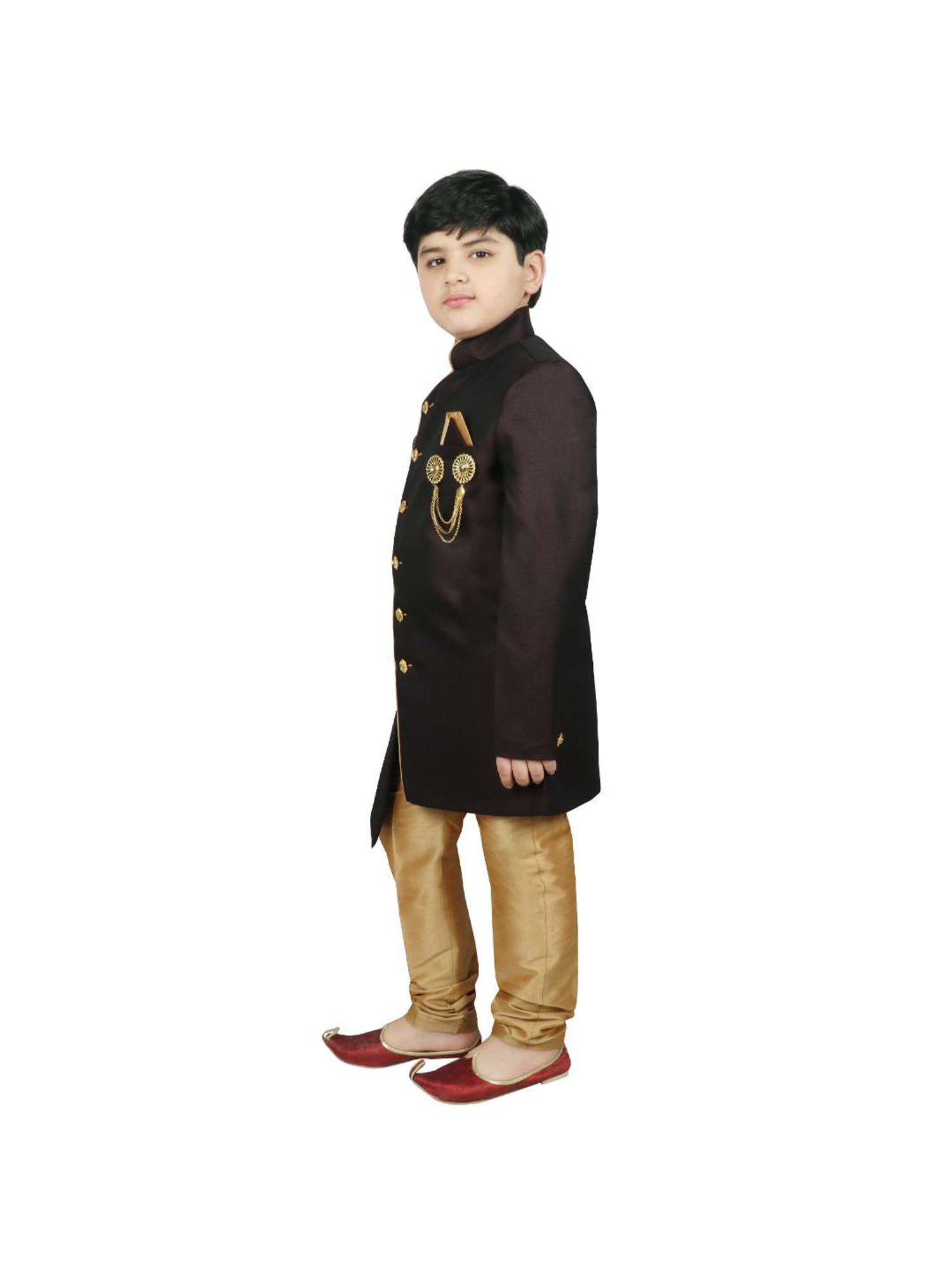 SG Yuvraj Kids Brown & Black Solid Sherwani with Pyjama