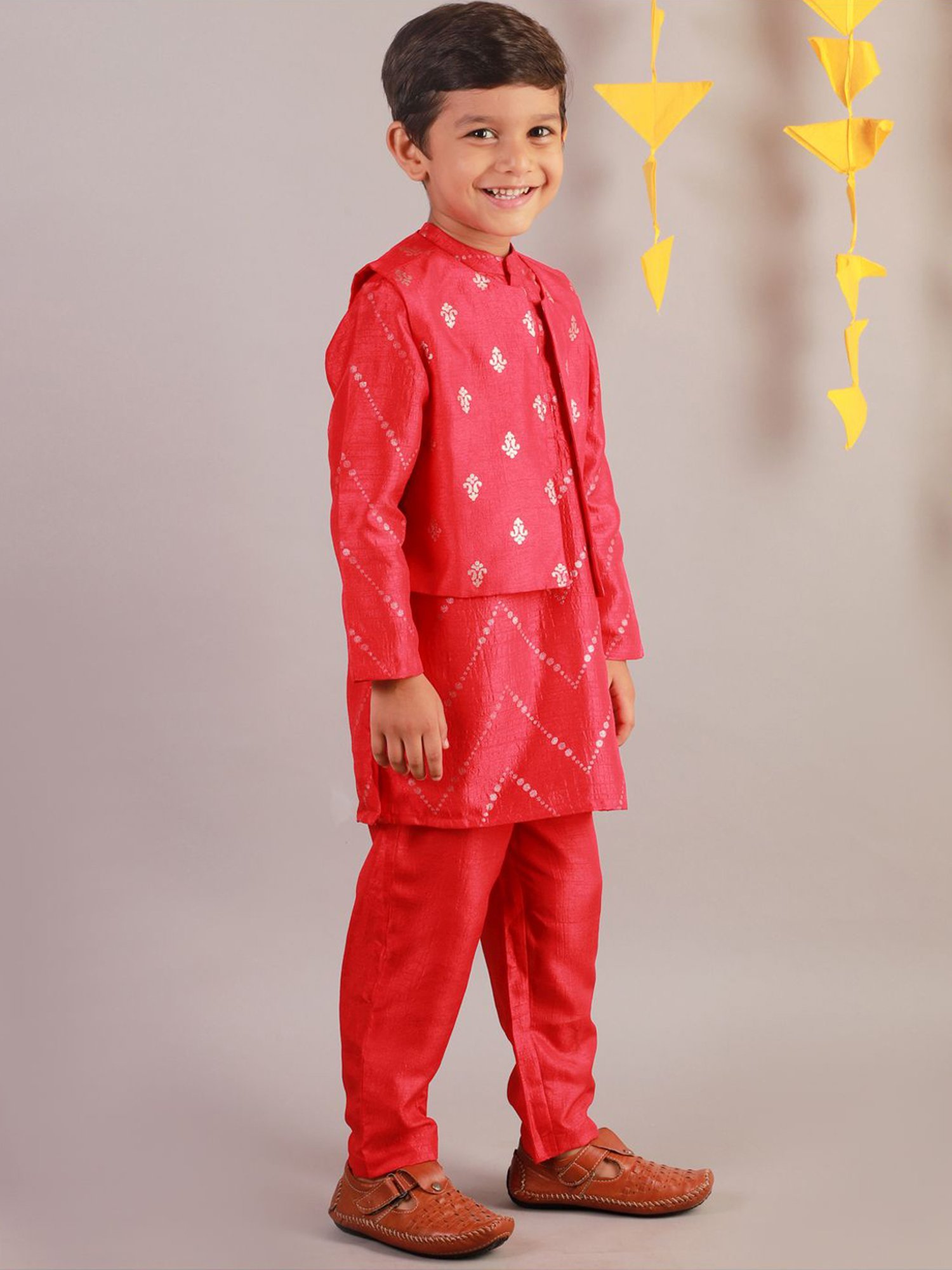 Lil Drama Kids Red Printed Full Sleeves Kurta Set