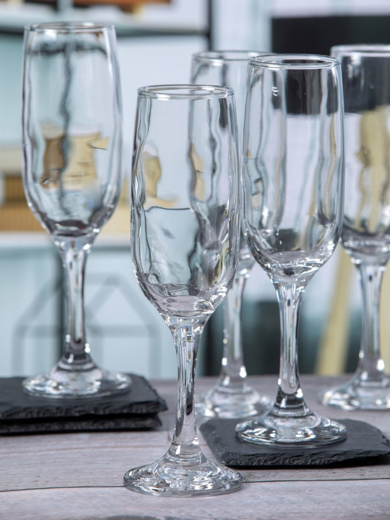 ROXX Transparent Glass Tulip Chemp Flute Glass - Set of 6 (215ml)